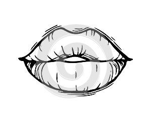 Hand drawn female lips isolated on white background.