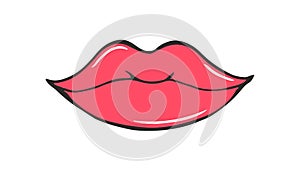 Hand drawn female red lipstick kiss isolated on white background.