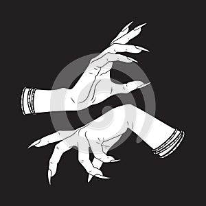 Hand drawn female witch or vampire hands. Flash tattoo, sticker, patch or print design vector illustration