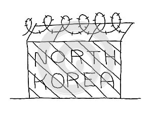 Hand-drawn fence with barbed wire. North Korea blockade borders communist country. Hand drawn vector stock illustration.