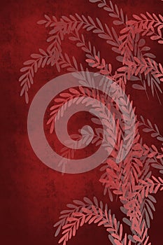 Hand drawn fern art dyed grunge background with Japanese ink antiqued style background in deep red dark edge photo