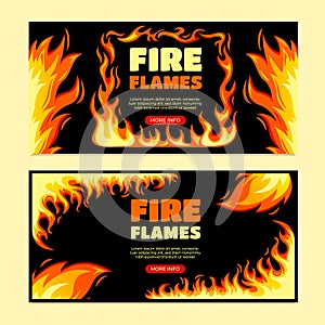 Hand drawn fire flames banner set
