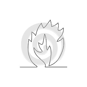 Hand-drawn fire one line. Simple sketch of the outline of burning balefire. Glowing bonfire. Minimalistic art drawing. Isolated.