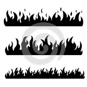 Hand drawn fire silhouette border. Vector illustration isolated on white