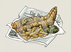 Hand drawn fish and chips