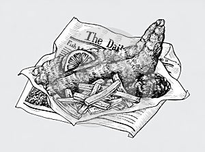 Hand drawn fish and chips