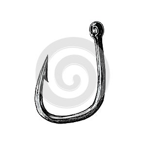 Hand drawn fish hook isolated