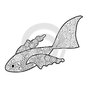 Hand drawn fish, zentangle for anti stress Coloring Page with high details, illustration in zentangle style. Sea