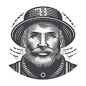 Hand Drawn Fisherman Front View Vector Illustration Outdoor Activity Design. photo