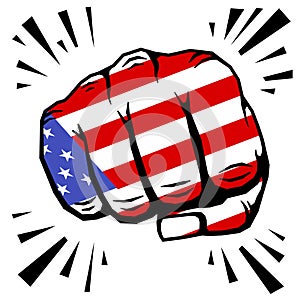 Hand drawn fist - american flag fist on white background