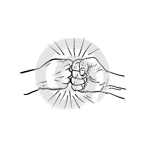 hand drawn. fist bump logo and vector