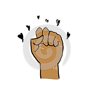 Hand drawn fist symbol for black lives matter protest in USA to stop violence to black people. Fight for human right of Black