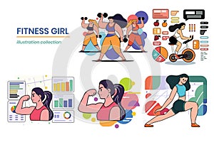 Hand Drawn Fitness girl in the gym in flat style illustration for business ideas