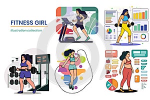 Hand Drawn Fitness girl in the gym in flat style illustration for business ideas