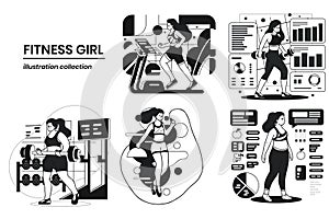 Hand Drawn Fitness girl in the gym in flat style illustration for business ideas