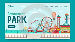 Hand drawn flat amusement park landing page