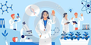 Hand drawn flat biotechnology composition background