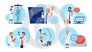 Hand drawn flat biotechnology mini composition set