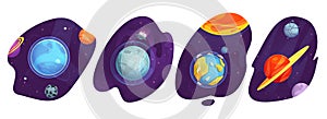 Hand Drawn Flat Cartoon Planets mini Composition set