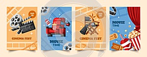 Hand drawn flat cinema cards set collection