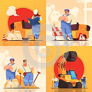 Hand drawn flat construction composition set