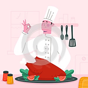 Hand drawn flat cooking composition