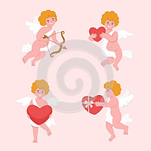 Hand drawn flat cupid character collection