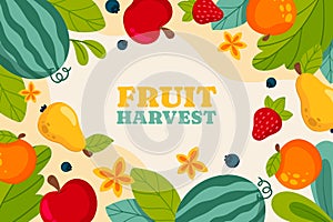 Hand drawn flat fruit harvest background