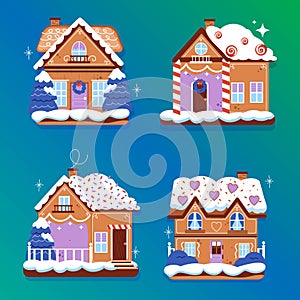 hand drawn flat gingerbread houses collection vector design illustration