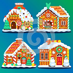 hand drawn flat gingerbread houses collection vector design illustration