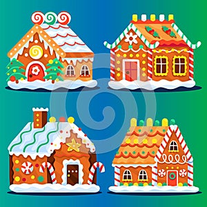 hand drawn flat gingerbread houses collection vector design illustration