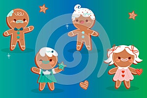 hand drawn flat gingerbread man cookies collection vector design illustration