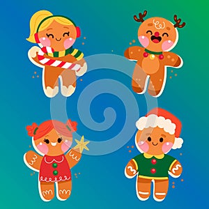 hand drawn flat gingerbread man cookies collection vector design illustration