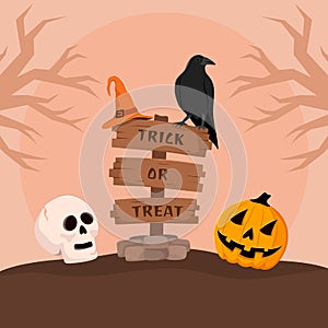 Hand drawn flat Halloween background, vector illustration.