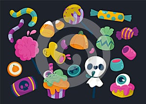 hand drawn flat halloween candy collection vector design