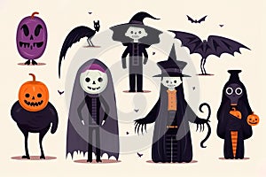 hand drawn flat halloween characters collection