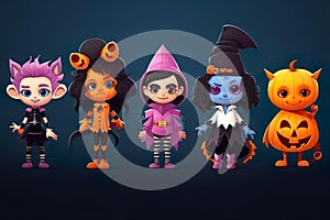 hand drawn flat halloween characters collection