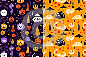 hand drawn flat halloween patterns collection