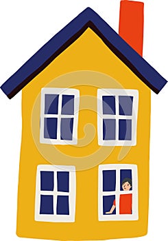 Hand drawn flat house. Concept of staying at home. Quarantine. Element for design of infographic , guide, booklet, flyer or web