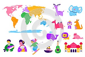 Hand drawn flat map icons set