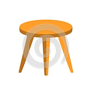 Hand drawn flat round table or stool with three legs in light brown color with shadows. Wooden furniture, household item, interior