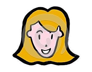 Hand drawn flat style vector design concept illustration of young smiling blond woman, avatar for internet. Flat style grunge
