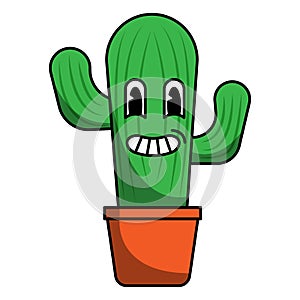 Hand drawn flat trendy smiling cactus cartoon elements