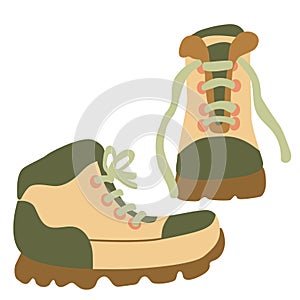Hand drawn flat vector illustration of hiking boots