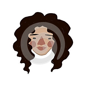 Hand drawn flat vector young woman head, Female cartoon portrait. Woman face illustration. Element for t shirt print, card,