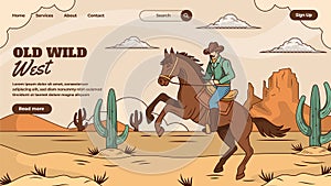 Hand drawn flat wild west landing page template