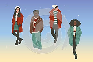 hand drawn flat winter people collection vector design illustration