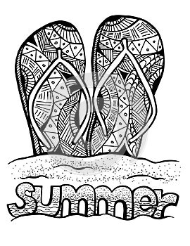 Hand drawn flip flops for coloring book