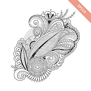 Hand drawn floral background in doodle or henna style.
