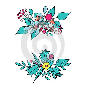 Hand drawn floral bouquets. Romantic design frames with flowers. photo
